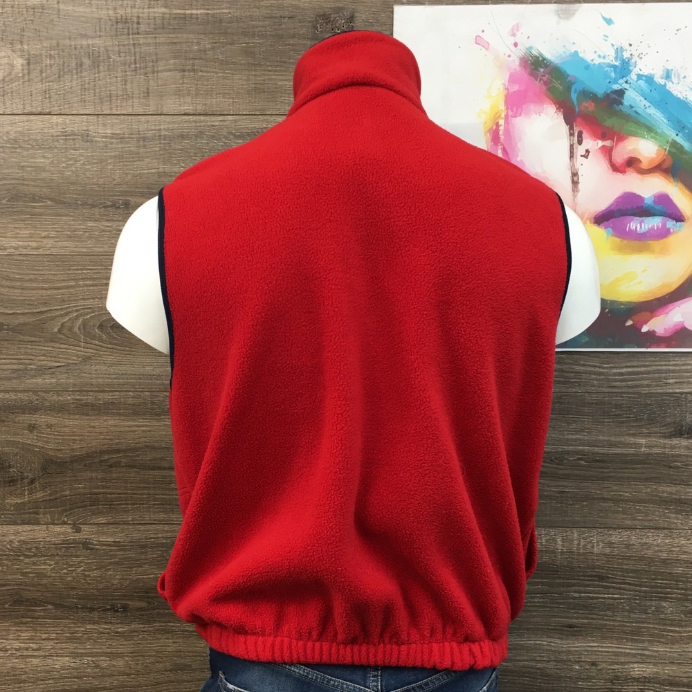 VINTAGE Tommy Hilfiger Sports Red Fleece Vest Mens Medium Full Zip Logo Collar‎ - Picture 3 of 6